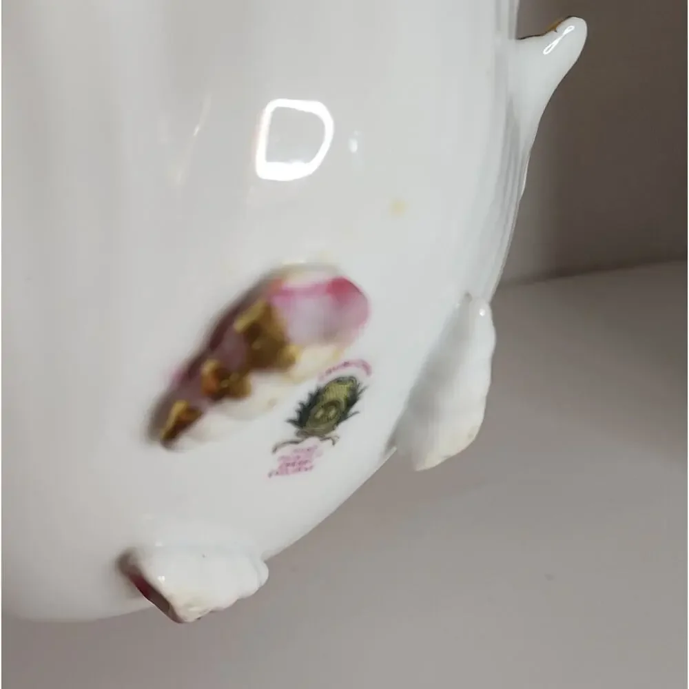 Vtg Chubu China Hand Painted Shell Shaped Trinket Dish Rose Pale Blue, Pink